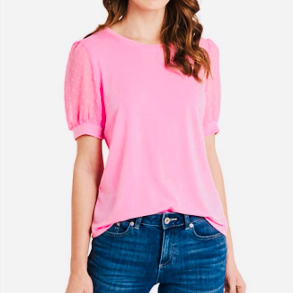 CeCe Bright Pink Short Sleeve Top